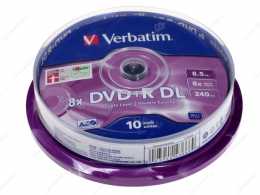 Диск DVD+R 8.5Gb Verbatim 8x, CakeBox 10, Dual Layer (за ШТ)
